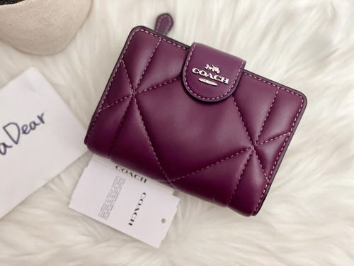 小物 COACH Wallet Purple Leather Compact Purple Leather wallet Coach - SchaferandweinerShops Anguilla