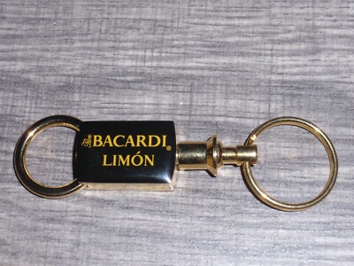 Ron Bacardi Limon Key Ring 3.5'' Long Gold Colored Rectangular Metal Keychain