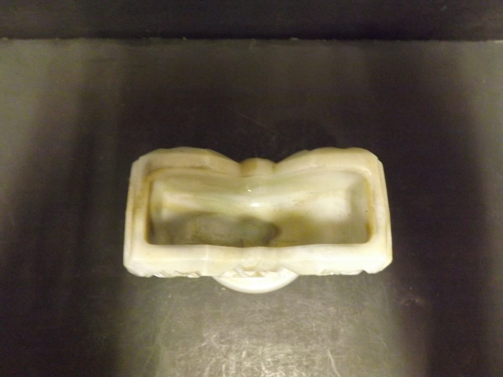 RW MARKED ALABASTER MARBLED BLUE SMOKEY CREAM PEDESTAL DECK OF CARD HOLDER