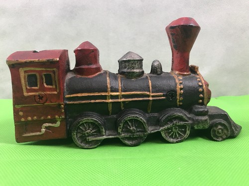 Vintage Cast Iron Locomotive Train Coin Bank 8