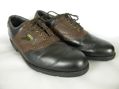 mens black and white saddle golf shoes