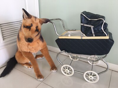 Vtg Antique Baby Doll Stroller Carriage Blue Buggy Buggie Toy Pram Dog Cat