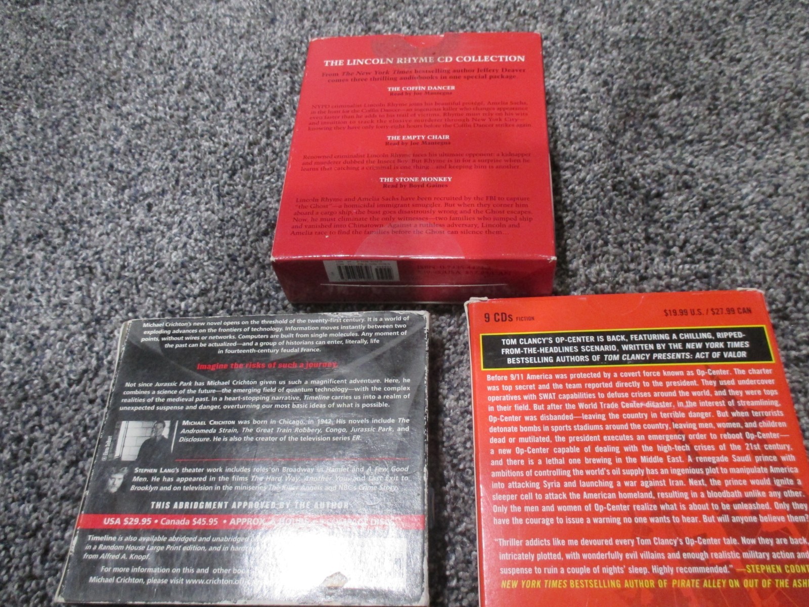 LOT OF 3 CD AUDIO BOOKS Mystery Thriller Clancy, Deaver, Crichton