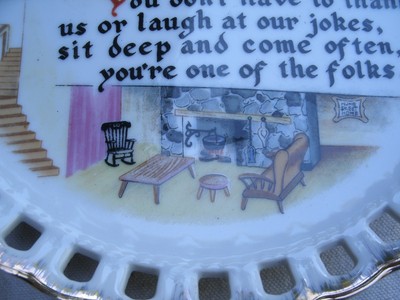 Vintage Guest Poem Decorative Plate white porcelain 1950s gold leaf fancy edge