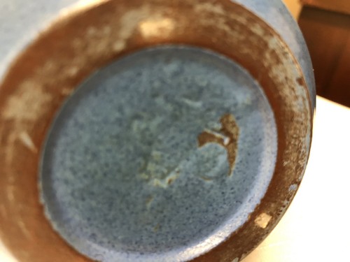 AMERICAN POTTERY MATT BLUE MARBLEHEAD POTTERY CREAMER STAMPED