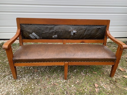 Antique Railroad Train Station Bench Spring Leather Knights Of Pythias Lodge