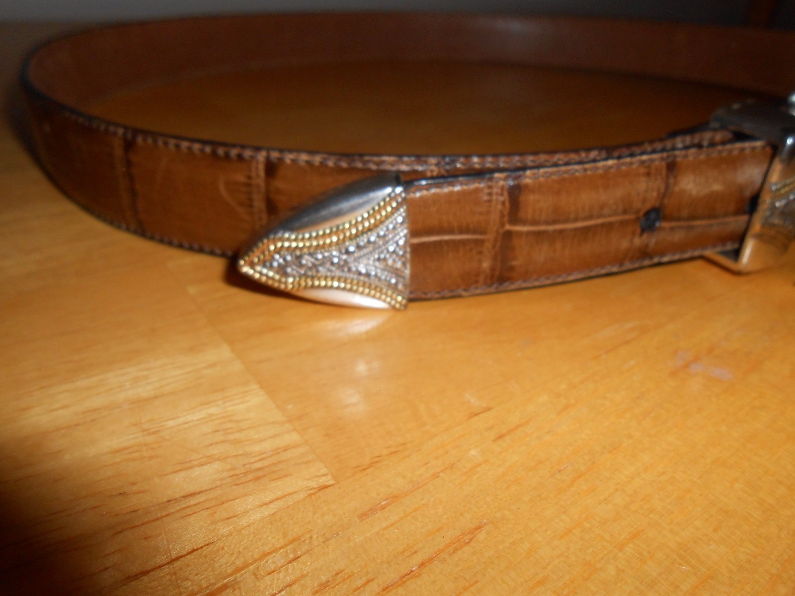 Croco Embossed Brown Full Grain Leather Women's Belt Free Shipping!