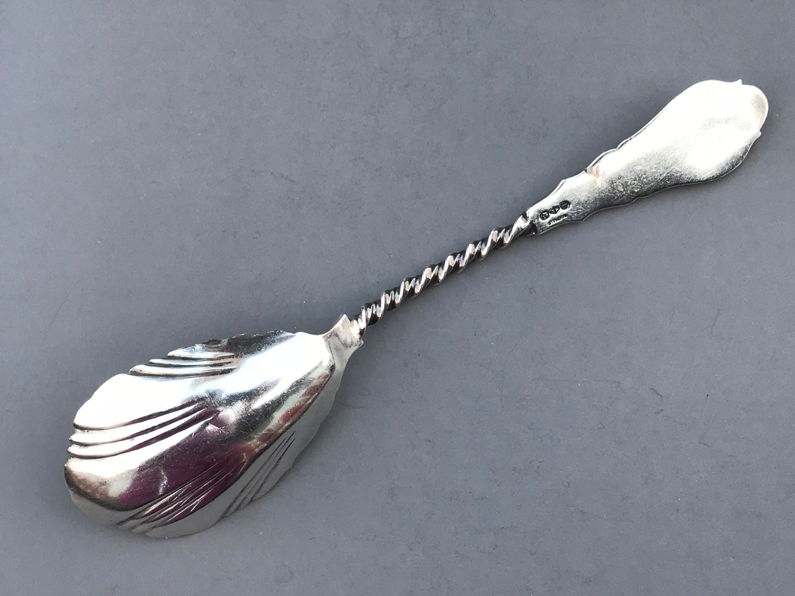 Antique Albert Coles Sterling Silver Berry Spoon Twisted Handle 8-1/2 inches