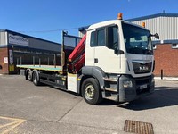 MAN/ ERF TGS 320 6X2 FLAT BED FRONT MOUNTED HMF 1820 18T CRANE