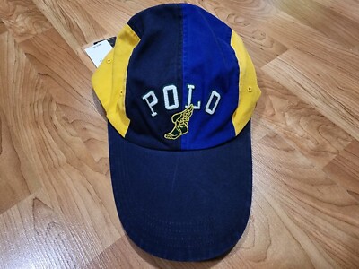NEW Polo Ralph Lauren P-Wing Long Bill 4 Panel Fitted Hat Blue Yellow Mens L/XL