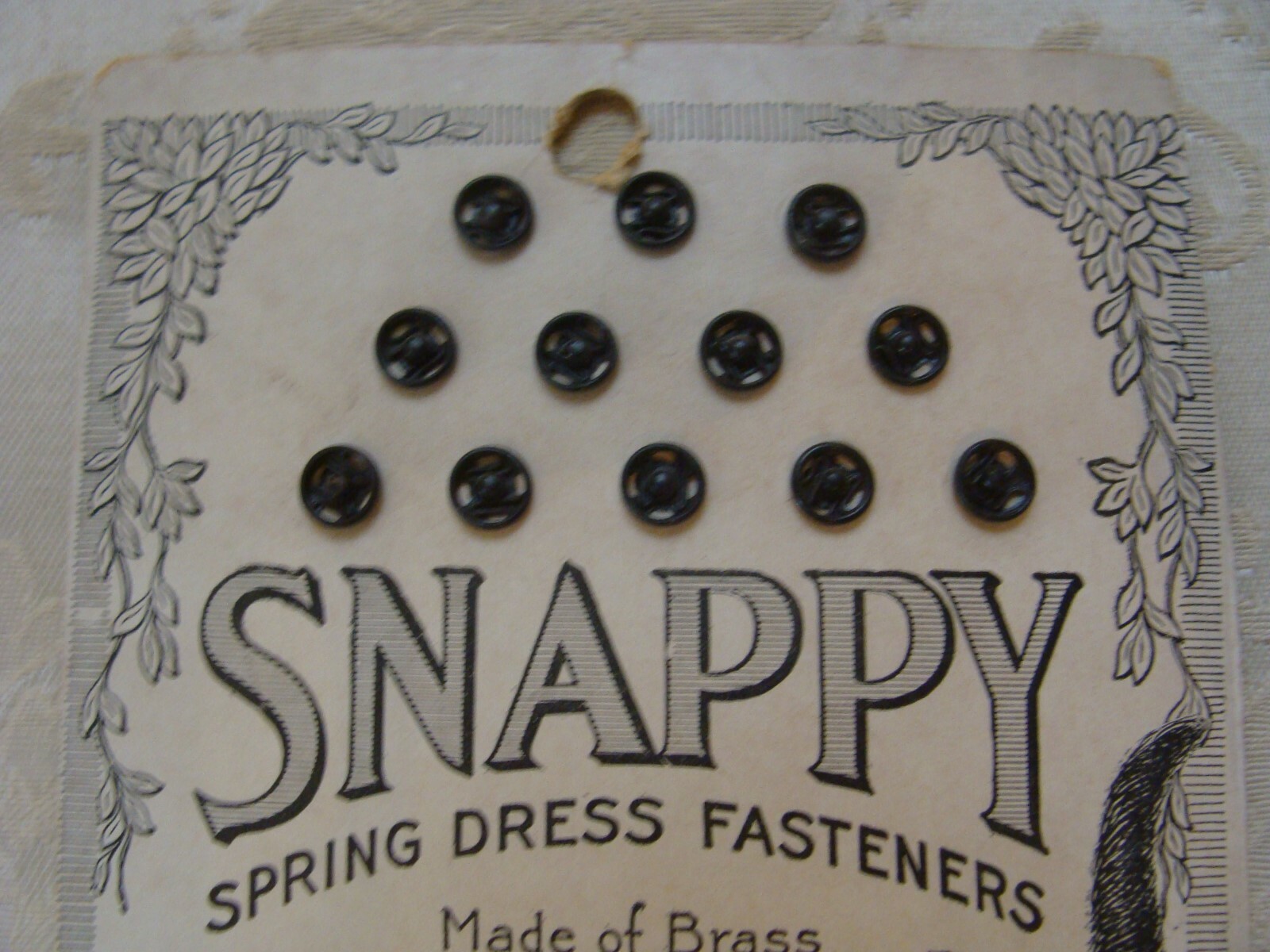 Antique Snappy Brass Dress Fasteners ~ Kitty Cat ~1 Card with 12 Snaps