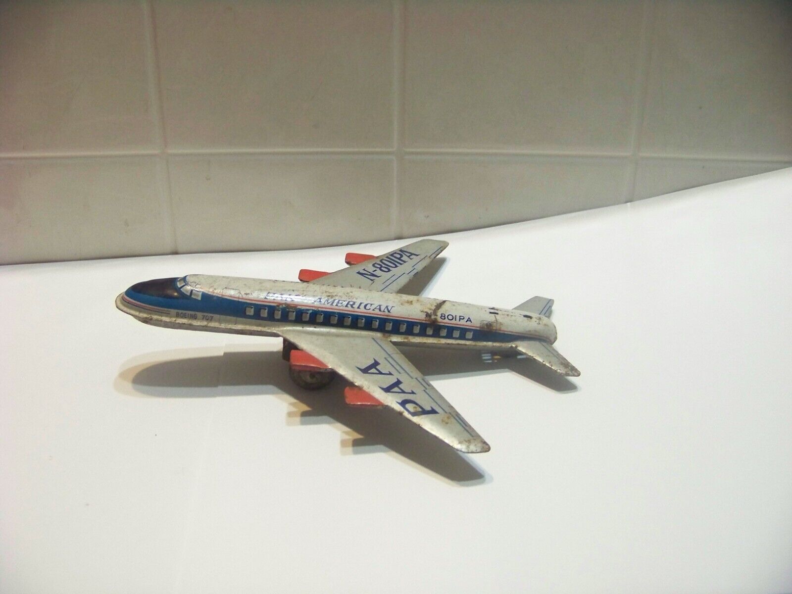 Vintage Pan American friction tin lithograph toy plane PAA Vintage Pan American friction tin lithograph toy plane PAA