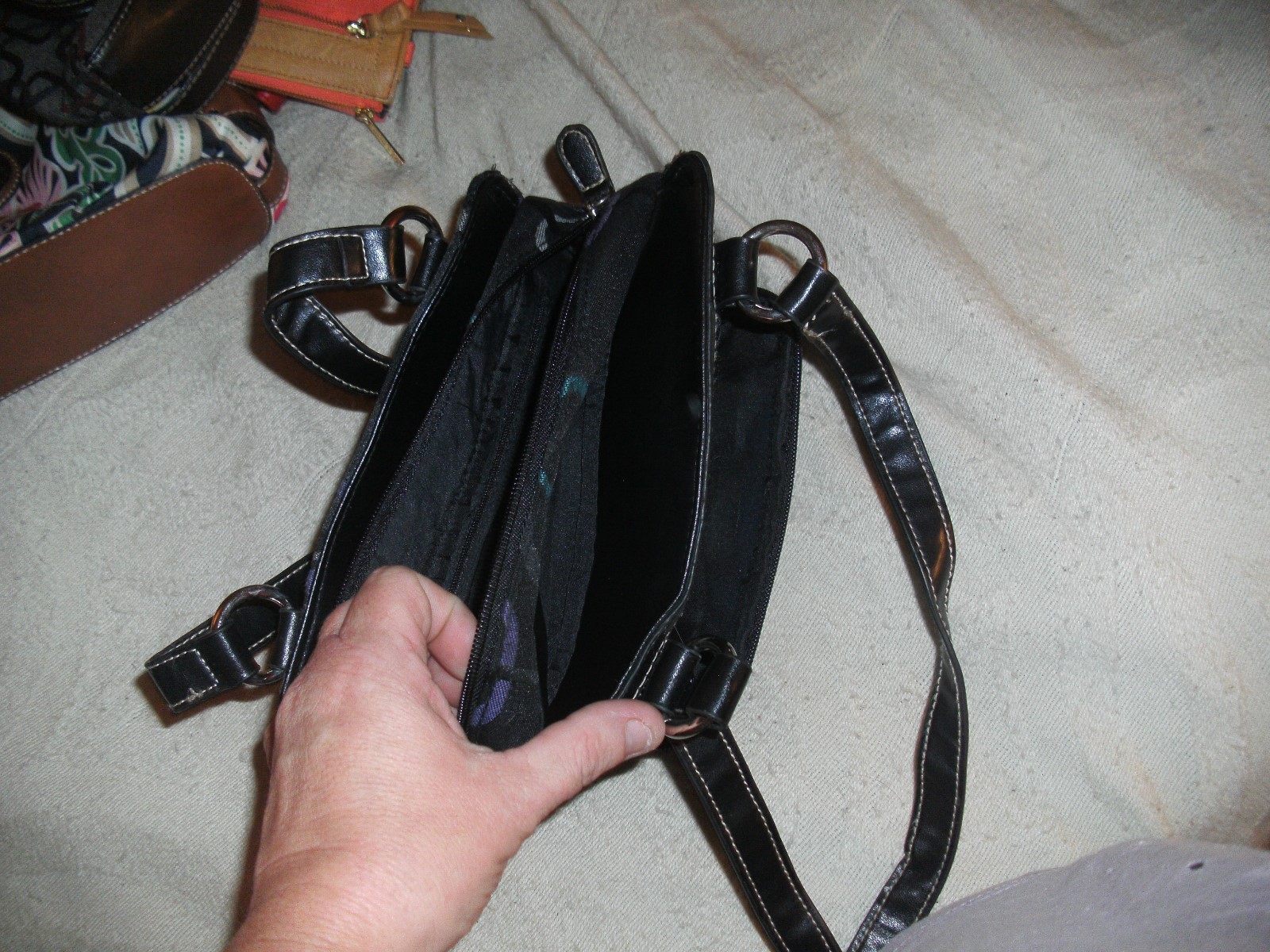 Small Black Handbag with Multi Colored Circle designs