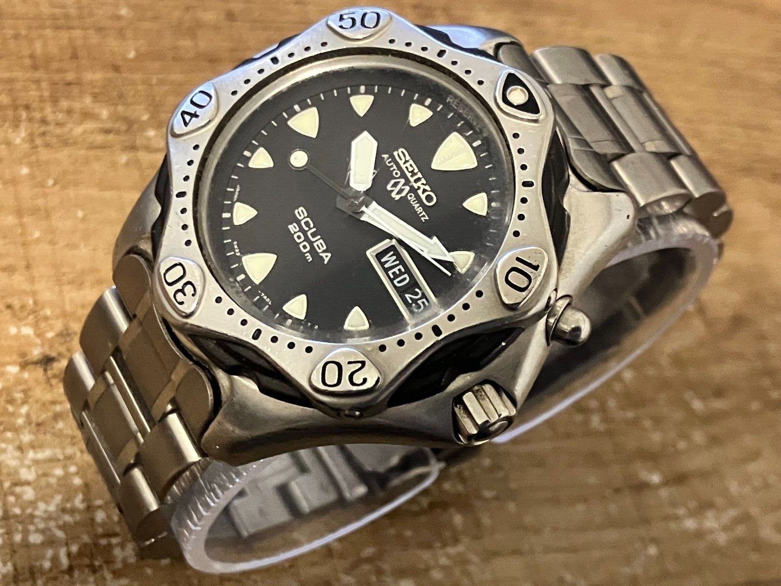 Seiko Kinetic Auto Quartz Scuba 200m RARE 5M23 7A10 Titanium