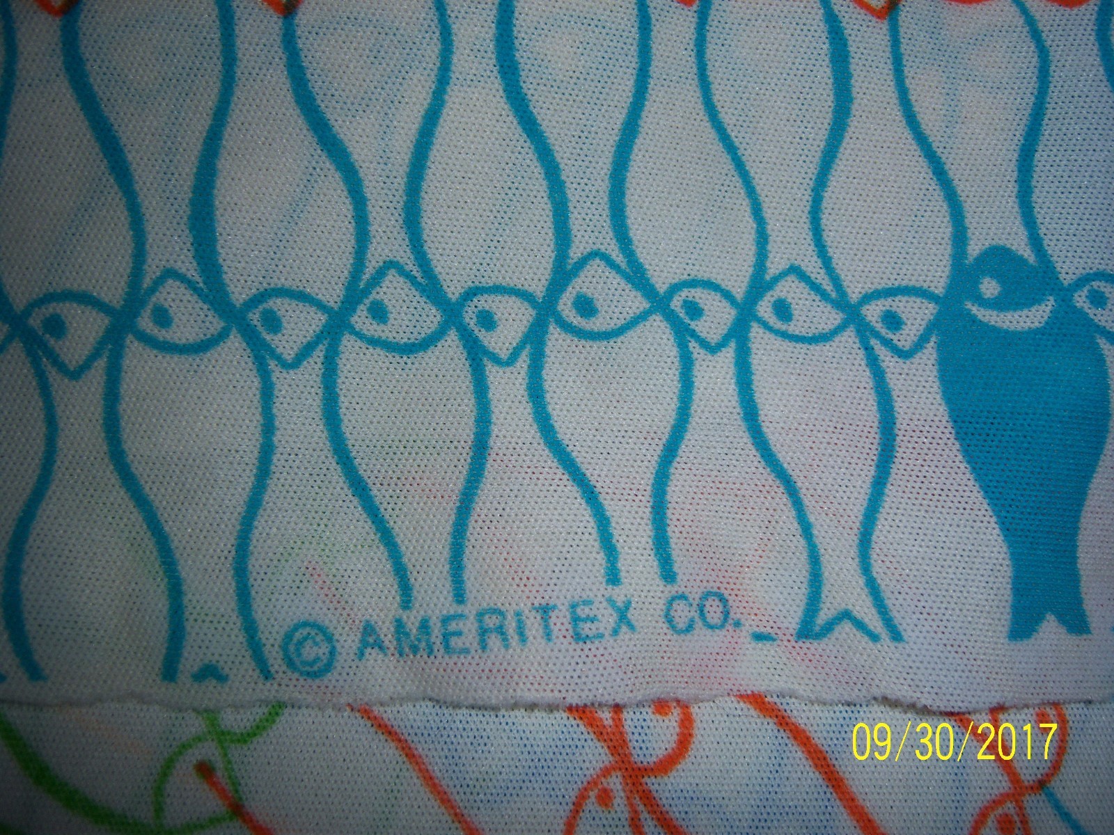 Vintage MCM Amerix Fish Pattern Fabric Blue orange Green