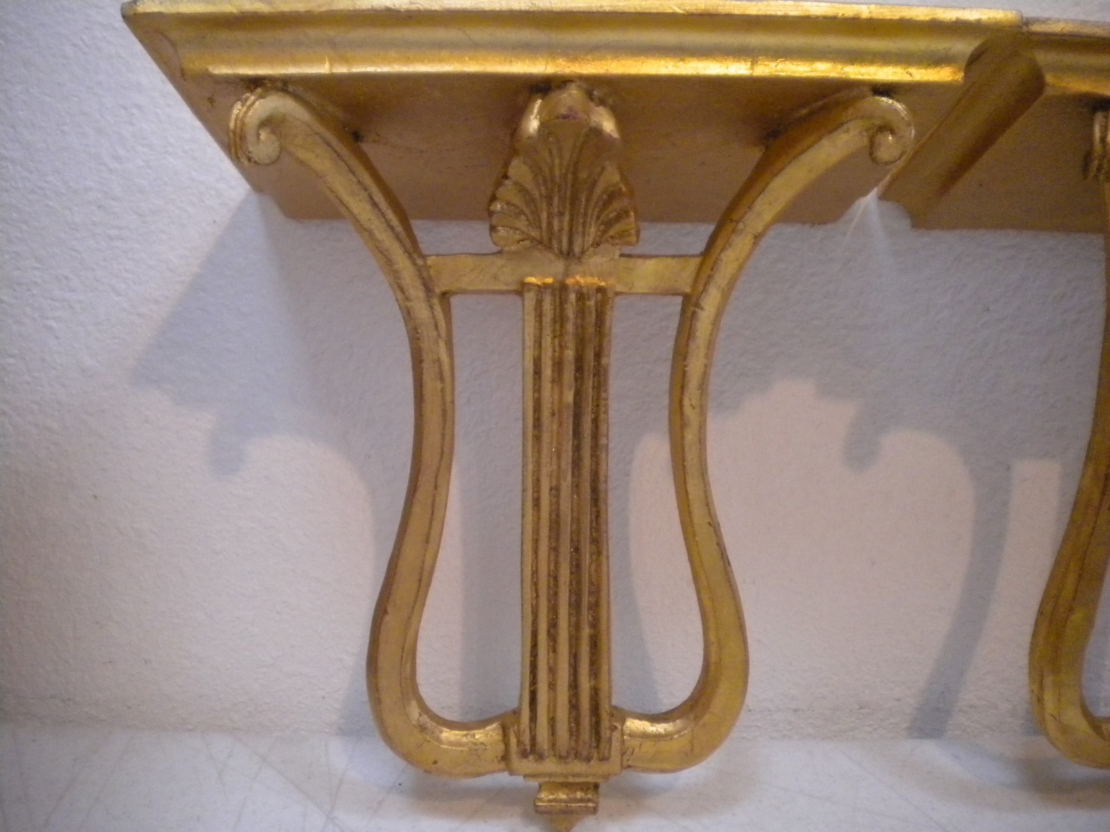 Pair 1950s Italian Gold Gilt Florentine Wood Corbel Bracket Wall Sconce Shelf