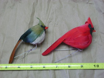 Cardinal Male and Female, imitation, feathered birds, Christmas decoration