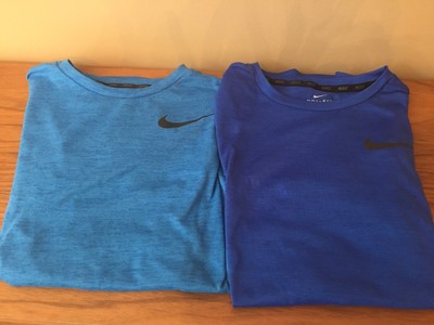 Nike Youth Boys Lot of 2 Blue Dri Fit Athletic Short Sleeve Tops  Size Large