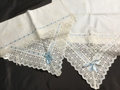2 Vintage ITALIAN TROUSSEAU Fancy PILLOWCASES Eyelet LACE Broderie Anglaise #2