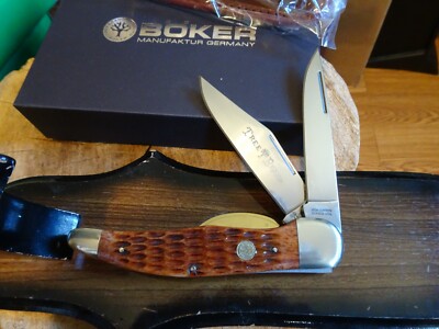 5 1/4 '' BOKER BROWN JIGGED BONE FOLDING POCKET KNIFE 440HC S.S BLADES BO110273BB