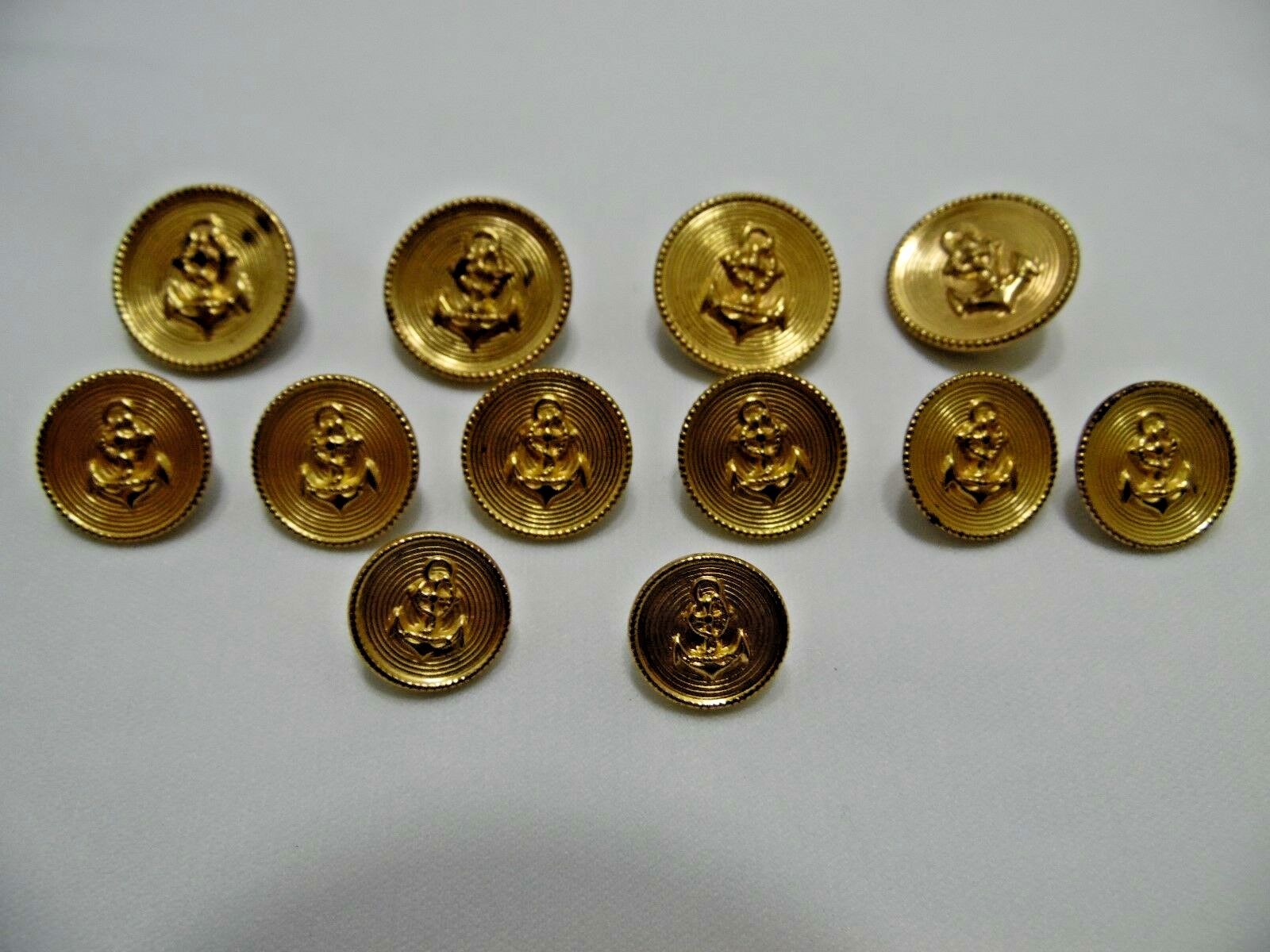 Vintage New Old Stock Metal Buttons Lot of 12 Asst Sizes Anchor Goldtone Shank