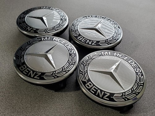 Set of 4 75MM Wheel Center Rim Caps Hubcaps for Mercedes-Benz AMG Black Wreath