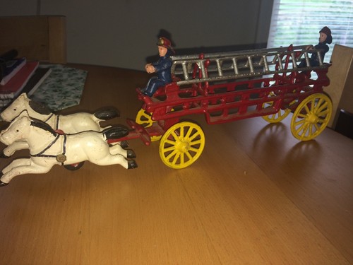 Toy Cast Iron Hook And Ladder Horse Drawn