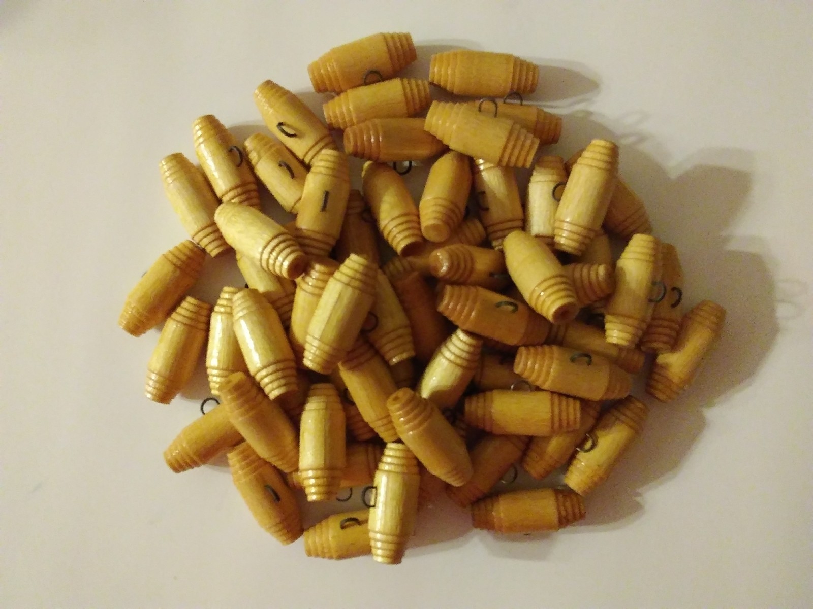 Lot of 61 Vintage Wood Wooden Barrel Button Buttons with metal loop