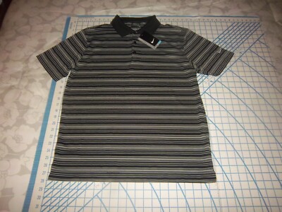 MENS MEDIUM BLACK/WHITE STRIPES NIKE GOLF POLO SHIRT - NWT