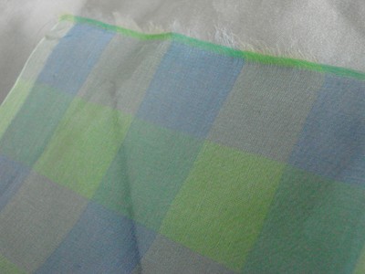 Vintage 70s Fabric Poly Chiffon Sheer Blue Green Plaid 3 yd