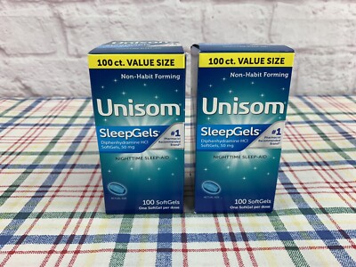 2 Packs Unisom Sleep Gels Softgels Sleep Aid 100 Count - Expiration Date 10/2024