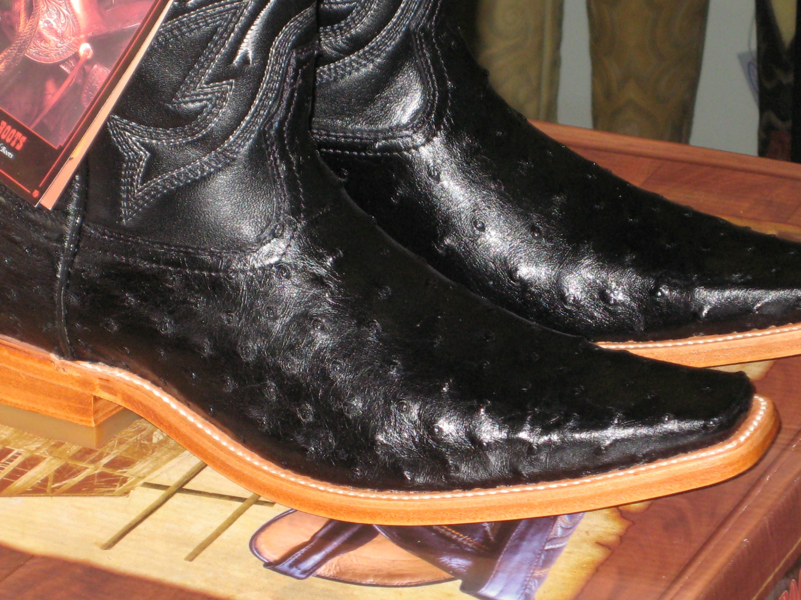Pre-owned Los Altos Boots Los Altos Black Genuine Full Quill Ostrich Western Versage Square Toe Boot D