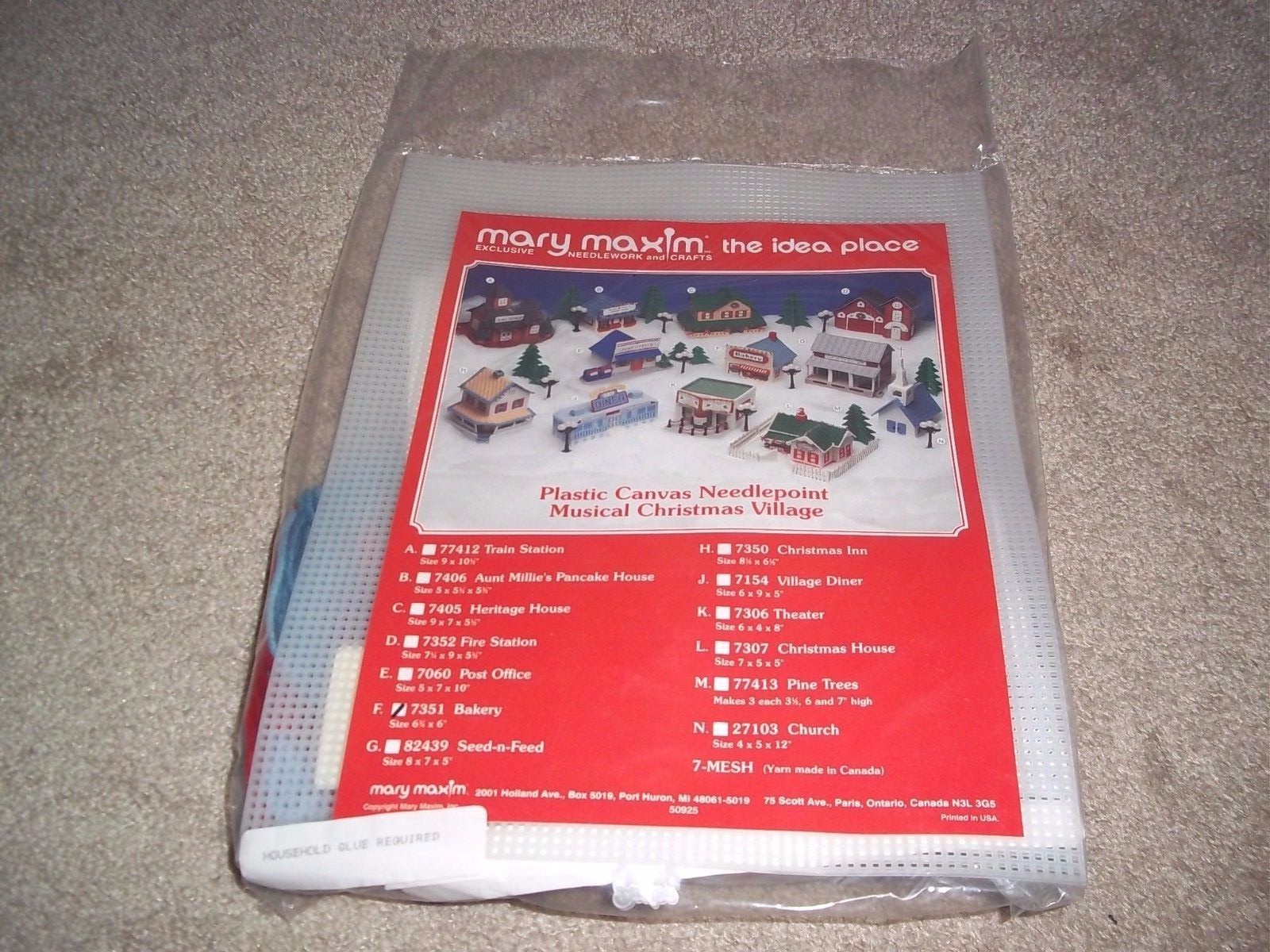 Mary Maxim Musical Christmas Village Plastic Canvas Needlepoint Bakery (UO)#7351