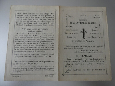 Image pieuse double bref de st antoine de padoue , turgis