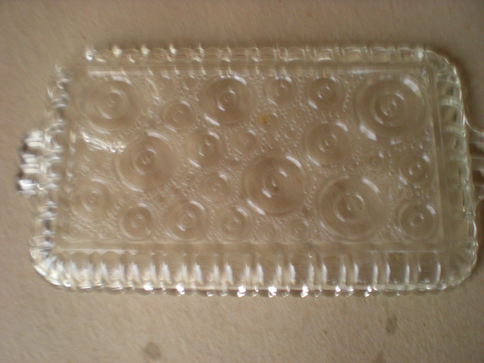 Dime Store Glass Relish/Cracker/Butter Dish with Handles  Buttons/Circles