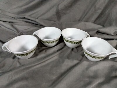 Vintage Corelle Spring Blossom Daisy Green Hook Handle Coffee Cups Set Of 4 MCM