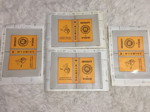 University of Wyoming 4 Vintage Laminated No Cut / Folding Book Protectors RARE