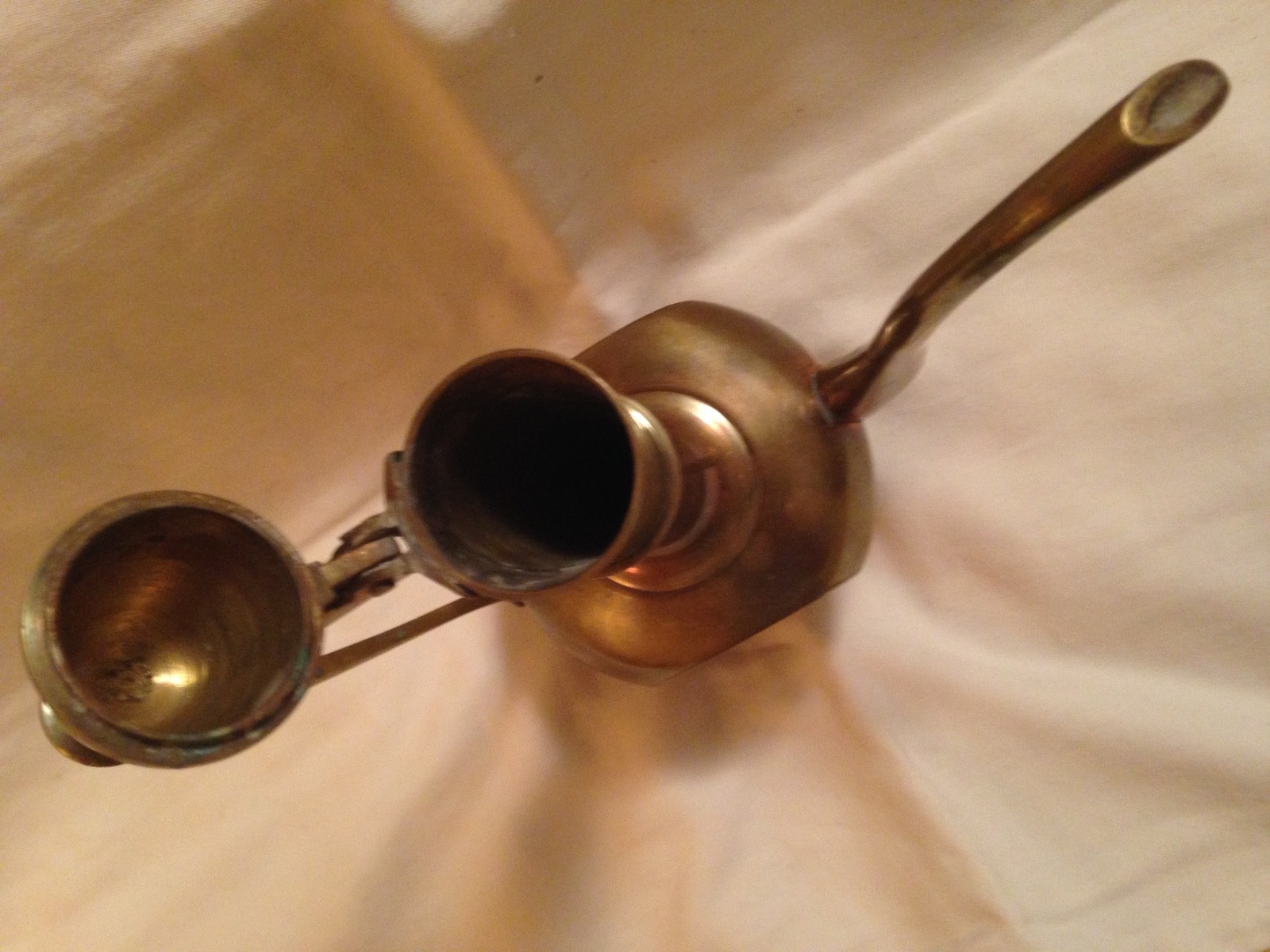 Vintage Middle East Brass Tea Pot Pitcher Red Enamel Emblem