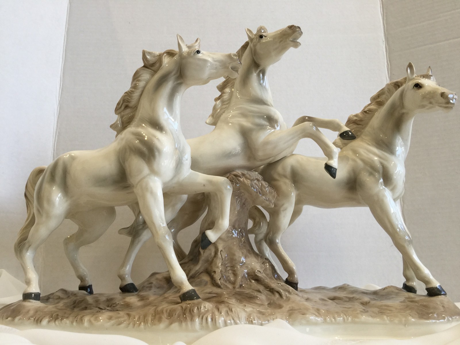 Exquisite~3 Large Horses porcelain Figure Grouping~ by German Artist J.Stewart