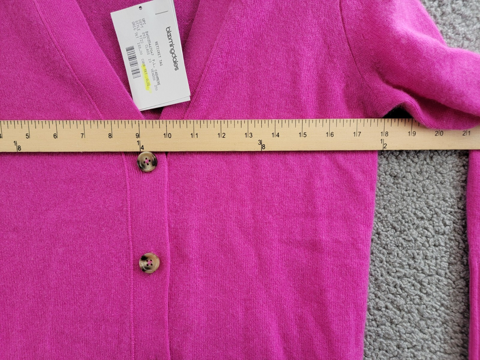 C by Bloomingdale's Cashmere Grandfather Cardigan Women's S Cherry Blossom L/S - Picture 5 of 16