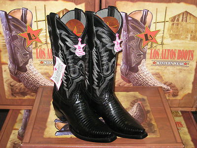 Pre-owned Los Altos Boots Los Altos Women Black Genuine Teju Lizard Snip Toe Western Cowboy Boot 340705 In Blacks