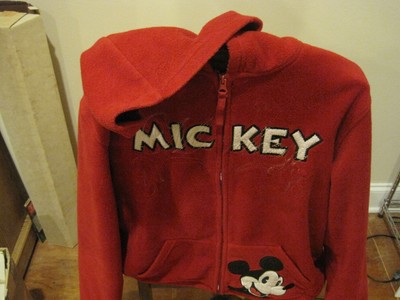 Disney Mickey Mouse Red Fleece Zip Up Jacket Sweatshirt VGUC JUNIOR M 7/9