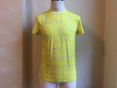 JIL SANDER COOL YELLOW GREY LOGO SIGNATURE ALL OVER PRINT CREWNECK T SHIRT S M