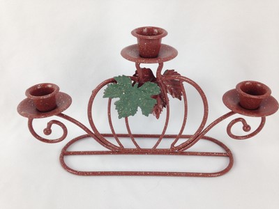 Pumpkin Shaped Speckled Rustic Metal 3 Slot Taper Candle Holder