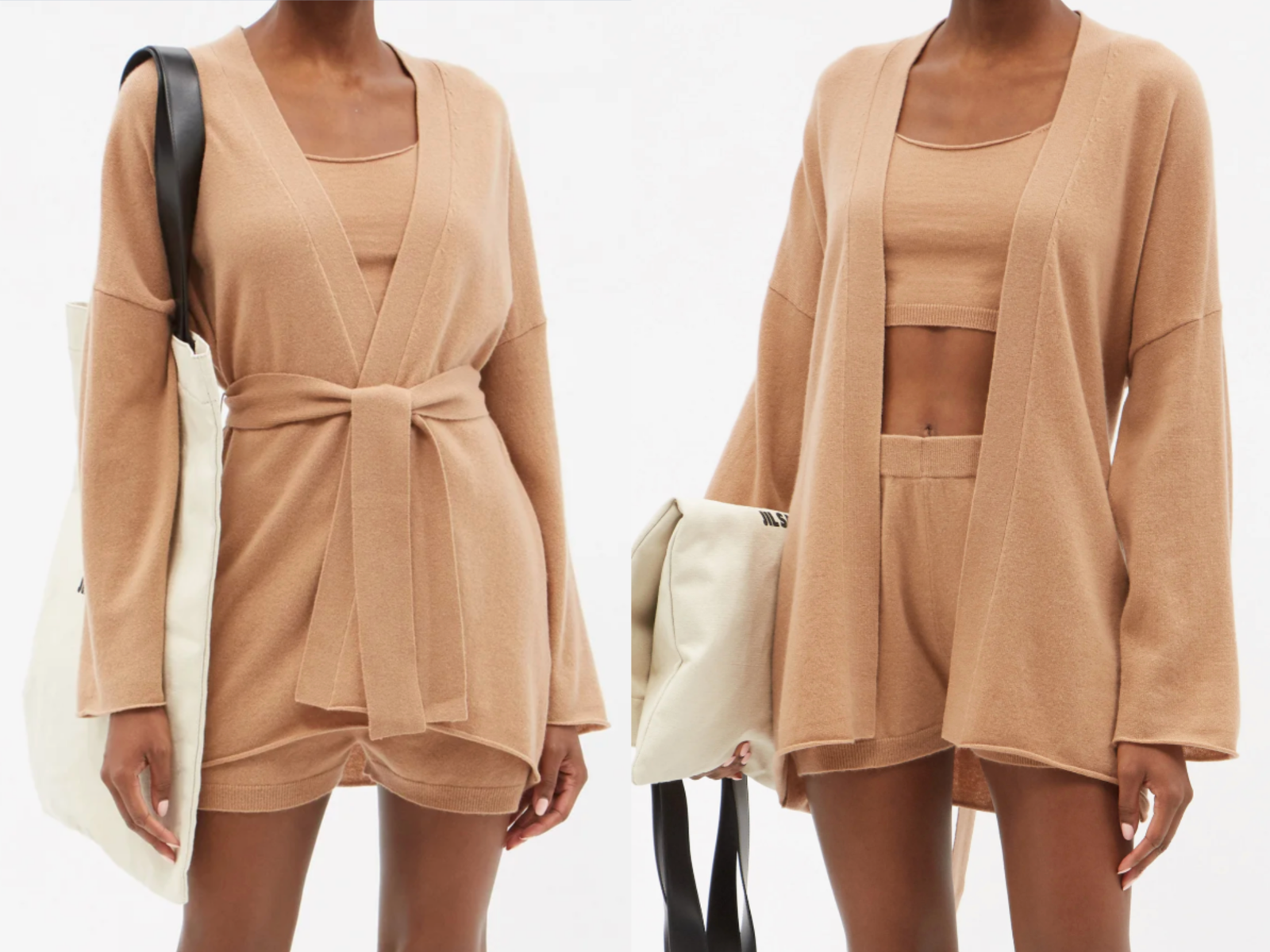 Pre-owned Allude Cashmere Cardigan Cropped Tank Top Shorts 3er Set Shirt Jacket Pants M In Brown