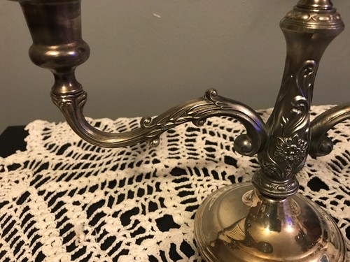 VINTAGE 3  ARM SILVER PLATE CANDELABRA LARGE 9 inches TALL 12 inches Wide