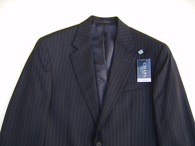 Chaps Mens 100% Wool Sport Coat Jacket Blazer Suit Navy Blue Pinstripe 40S $220