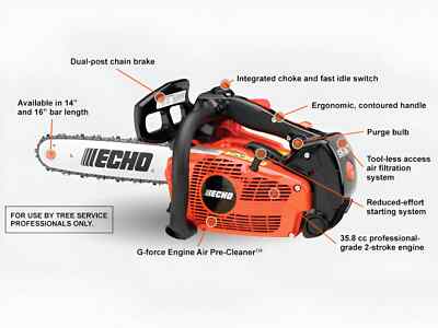 ECHO CS355T Chain Saw 14'' Bar Professional Top Handle 35.8cc Engine Ships Fast