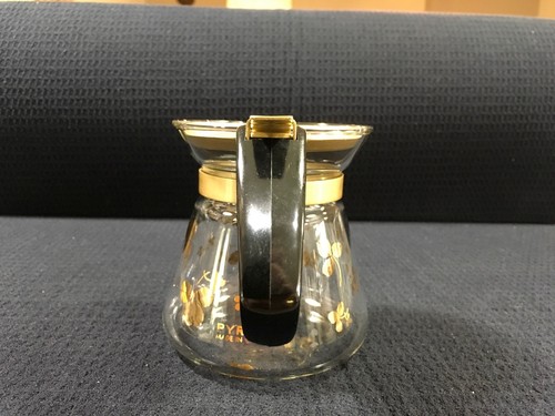 Vintage Pyrex Clear Glass Syrup Dispenser Metal Lid Gold Tone Clover Design USA