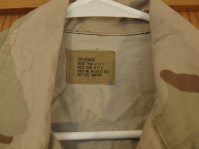 US Modified DCU Three Color Desert Camo BDU Jacket, Size Small Regular